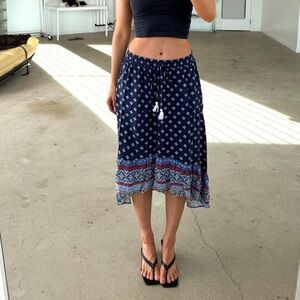 Y2K Blue Multicolored Boho Midi Skirt